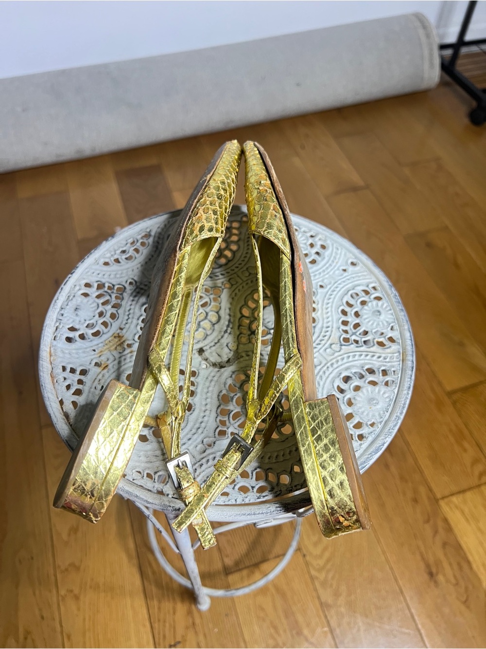 Prada Gold Metallic Snakeskin Slingback Sandals - Picture 5 of 8